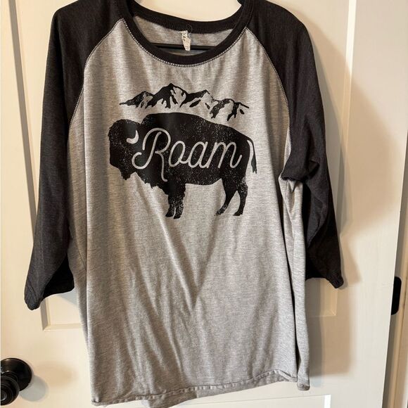 Gray and Black Raglan Sleeve Graphic Tee - Picture 1 of 4